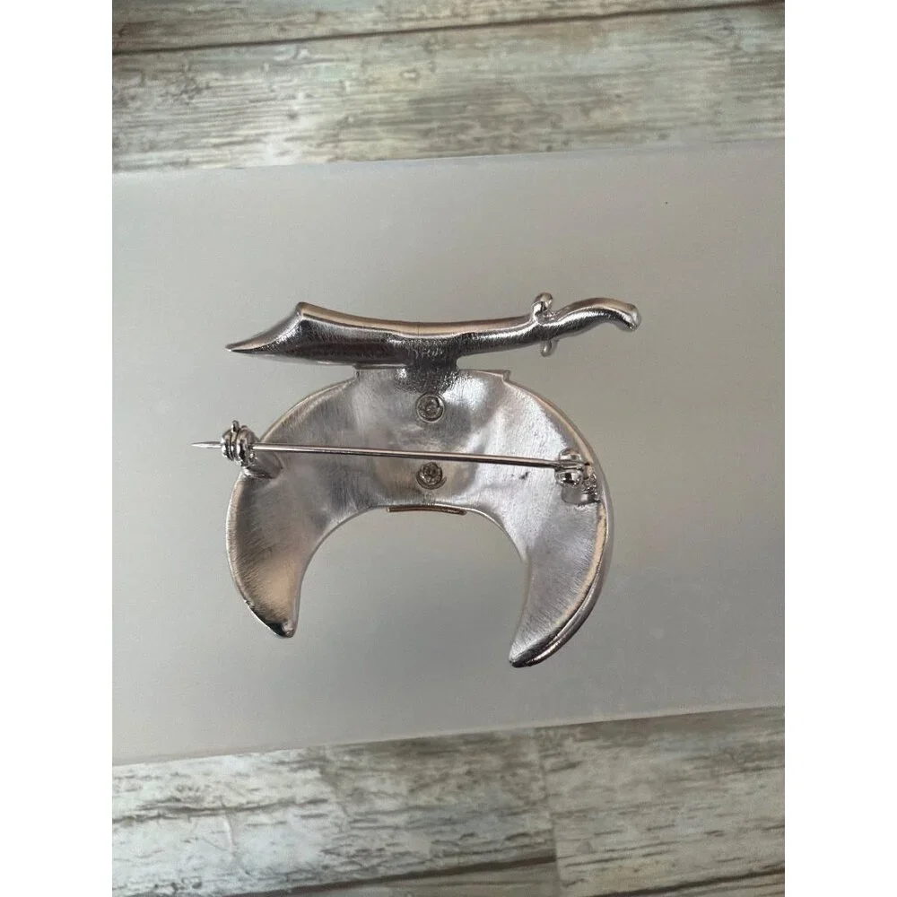 Vintage ORA Shriners Crescent Scimitar Rhinestone Brooch Masonic Fraternal Pin - Picture 7 of 9